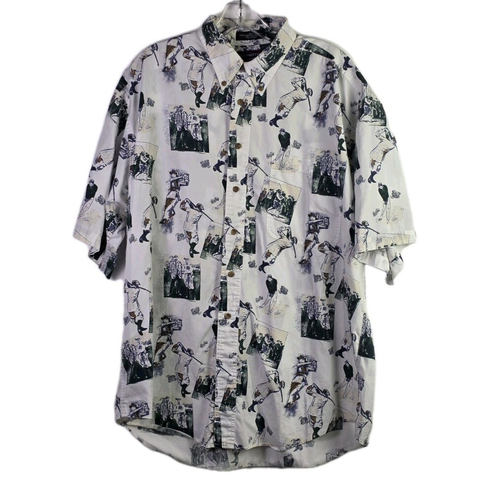 Roundtree & Yorke Men's Large Golf Pattern Button Down Short Sleeve Shirt